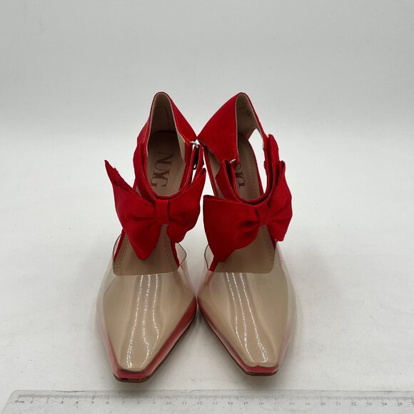 Red Transparent Bow Pointed Toe High Heel Ankle Strap D'Orsay Party Pumps - Picture 3 of 6